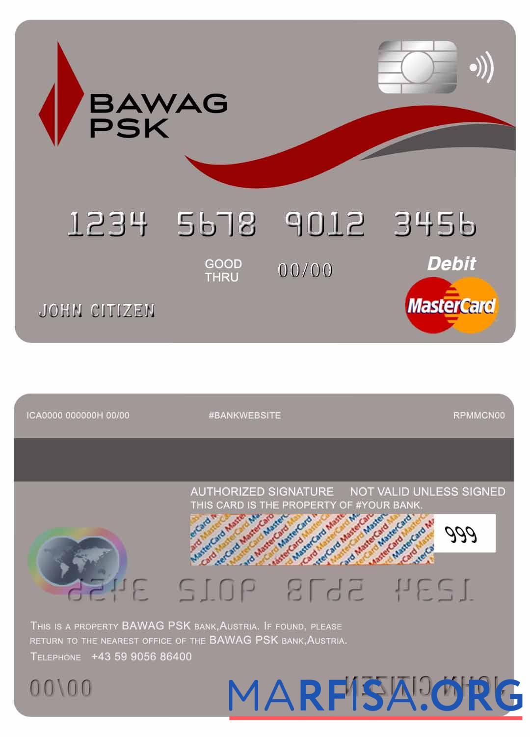 Printable Austria Bawag PSK bank mastercard download for verification